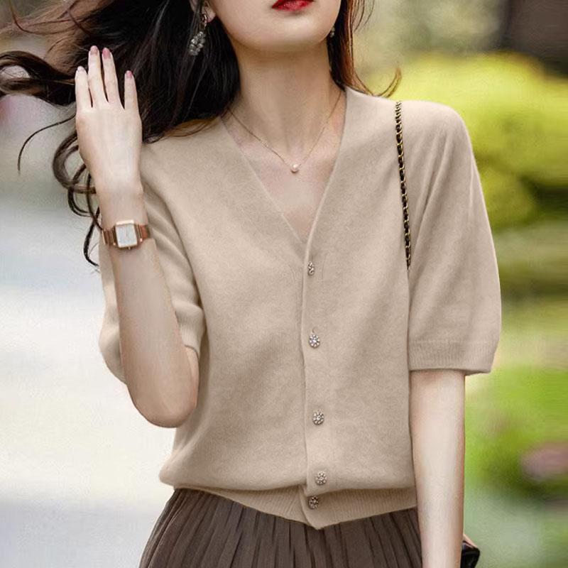 ZANZEA Women Casual V-Neck Solid Color Short Sleeve Blouse