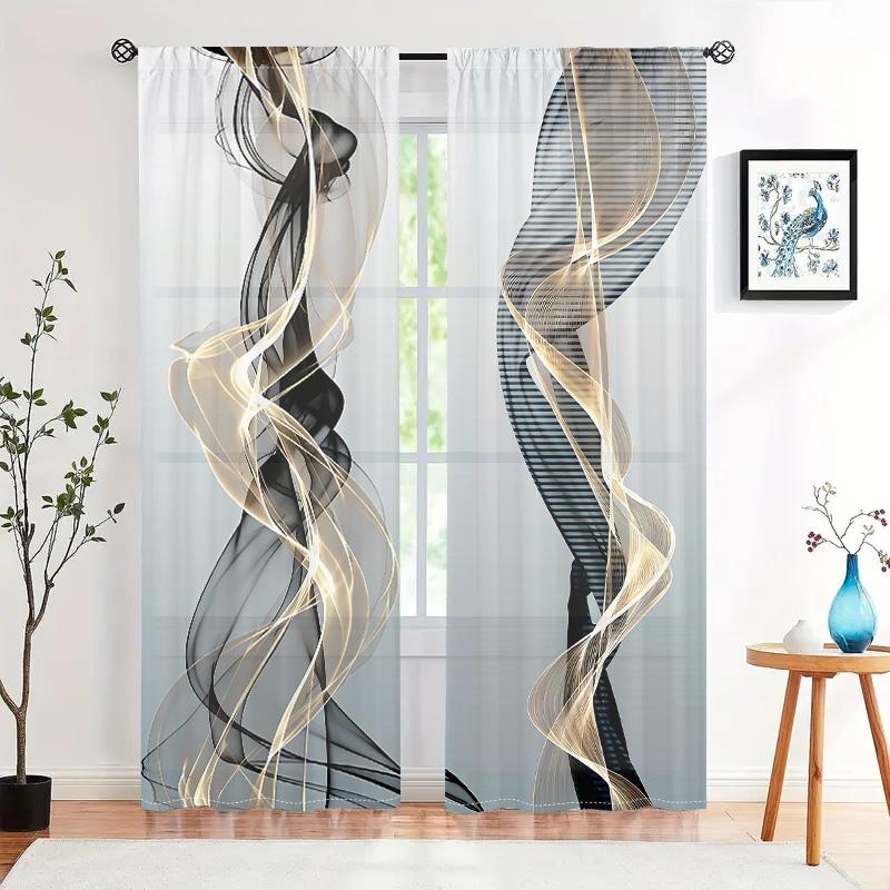 2 Pieces, Abstract Aesthetic Art Line Printed Curtains - Semi Transparent Curtains - Living Room, Bedroom, Home Decoration