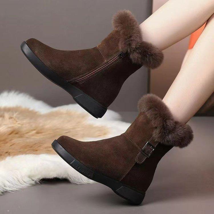 

Autumn and winter new casual Martin boots women s round head thick sole thick hair side zipper locomotive women s snow boots 40 темно-коричневого кольору