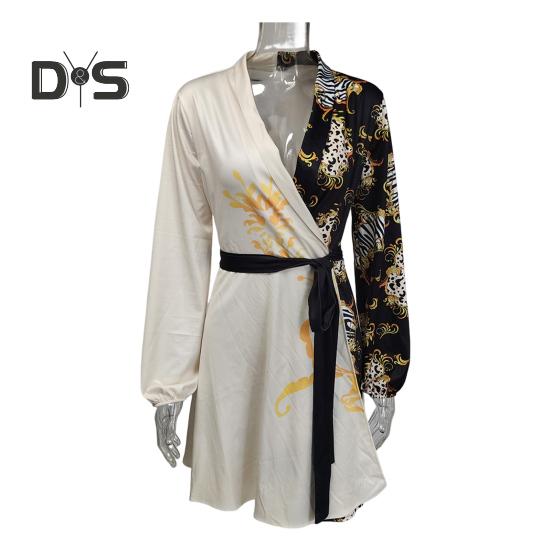 Abito da Donna Autunno Inverno con Allacciatura in Vita, Rever a V, A-line, Color Block, Stile Cappotto, Maniche Lunghe, Lavoro, Business, Miniabito