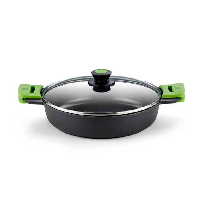 Nízký kastrol - BRA - Prior - 24 cm - Skleněná poklice - Silikonové rukojeti