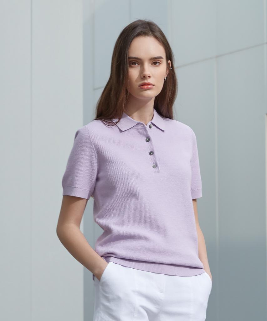 MARTYNBAL Linen Blended Short Sleeve Collared Knit_Lavender