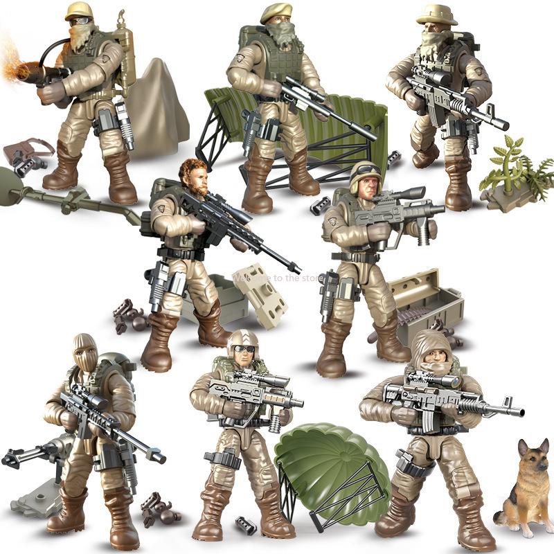 Zusammenbau kleiner menschlicher Modelle mit beweglichen Gelenken Simulation menschlicher Figuren Bausteine Soldaten Militärwaffen Spielzeug