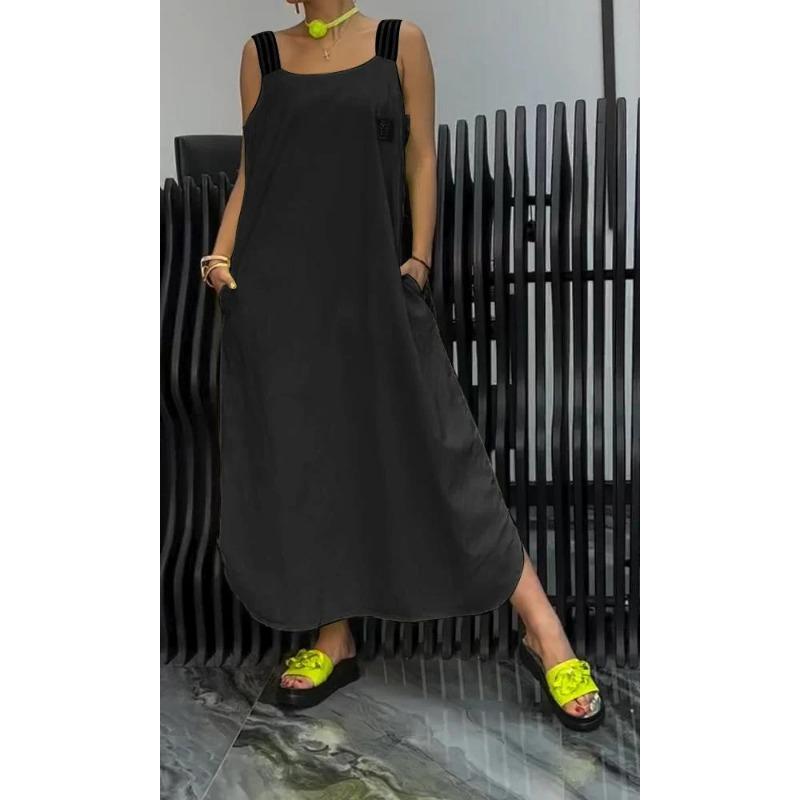 Women's Casual Pocket Striped Suspenders Dress