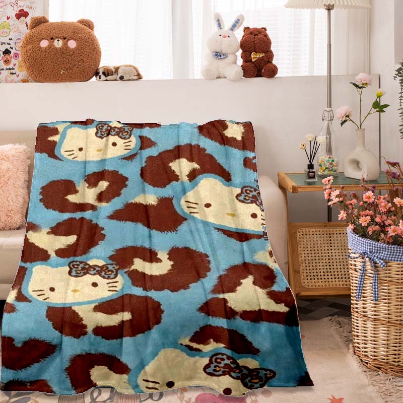 

2026 New Leopard Print Heart Hello Kitty Flannel Blanket, Winter Bedding, Car Blanket, Multifunctional Holiday Gift 75x90cm