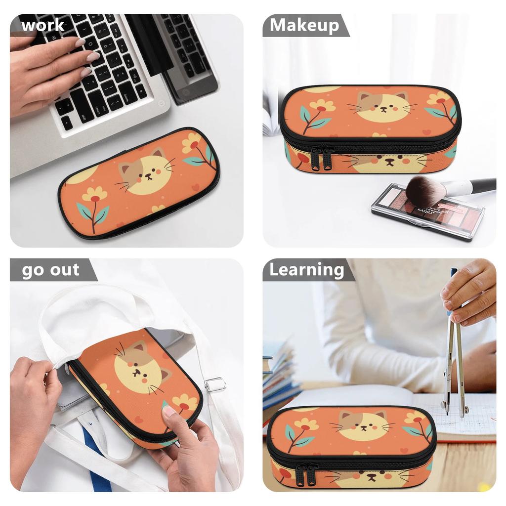 Pencil Bag Neat Design Wear Resistant Polyester Full Zipper Closure with Mesh Pocket Removable Divider and Pen Slots for Students
