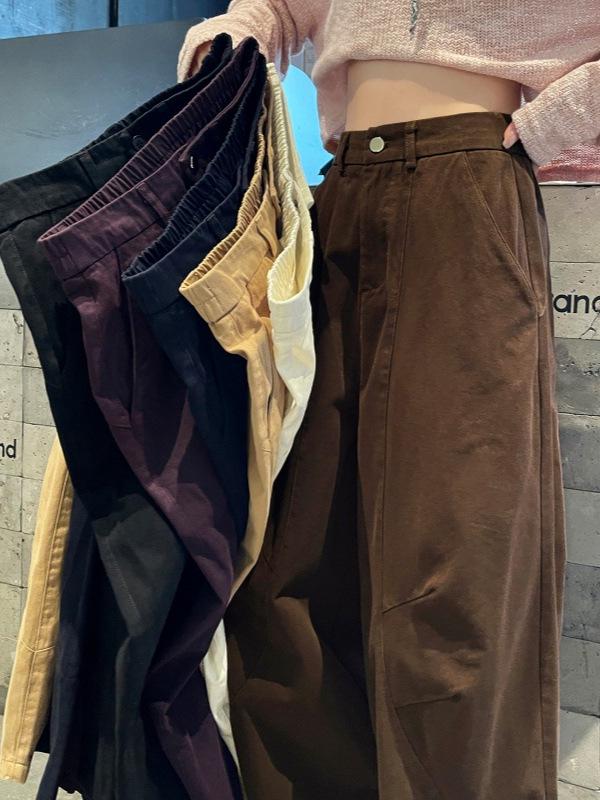 Korean Style Coffee Washed High-Waist Wide-Leg Scimitar Pants for Women