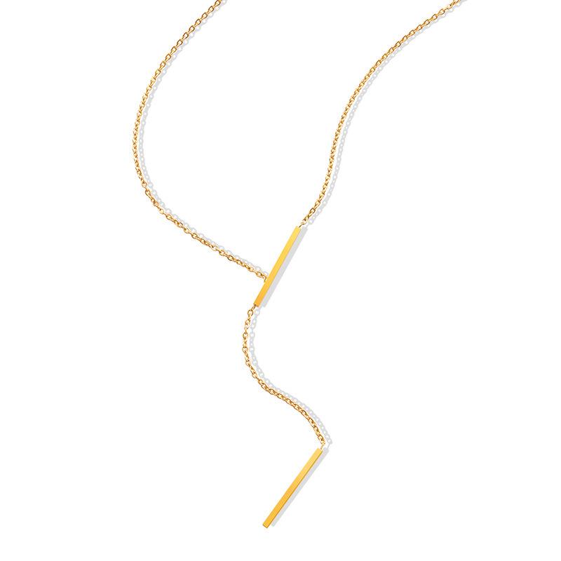 18K Gold Plated Geometric 'Y' Clavicle Chain Necklace, European & American Punk Style, Stainless Steel