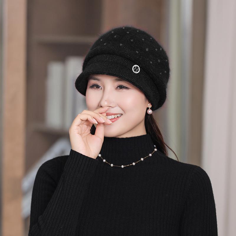 Women Winter Slouchy Knit-Beanie Beret-Hat, Warm Knitted Winter-Hat Beanie with Visor Cold Weather