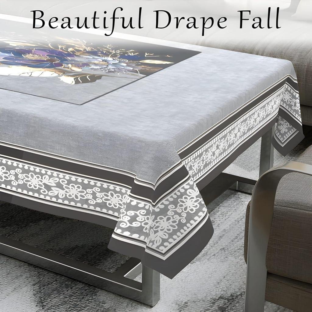 Velvet Floral Centre Table Cover Cloth, Table Cloth with Stunning Gold Foil Design for Living Room (40x60 Inch, Black)