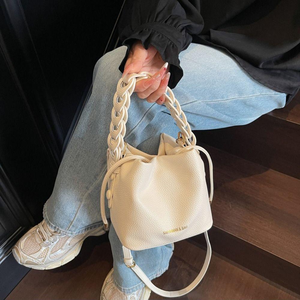 Portable PU Leather Women Shoulder Bag Versatile Trendy Bucket Bag Minimalist Durable Crossbody Bag Daily