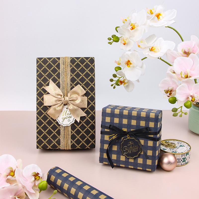 Men's Retro Blue Plaid Kraft Wrapping Paper for Valentine's Day & Birthdays