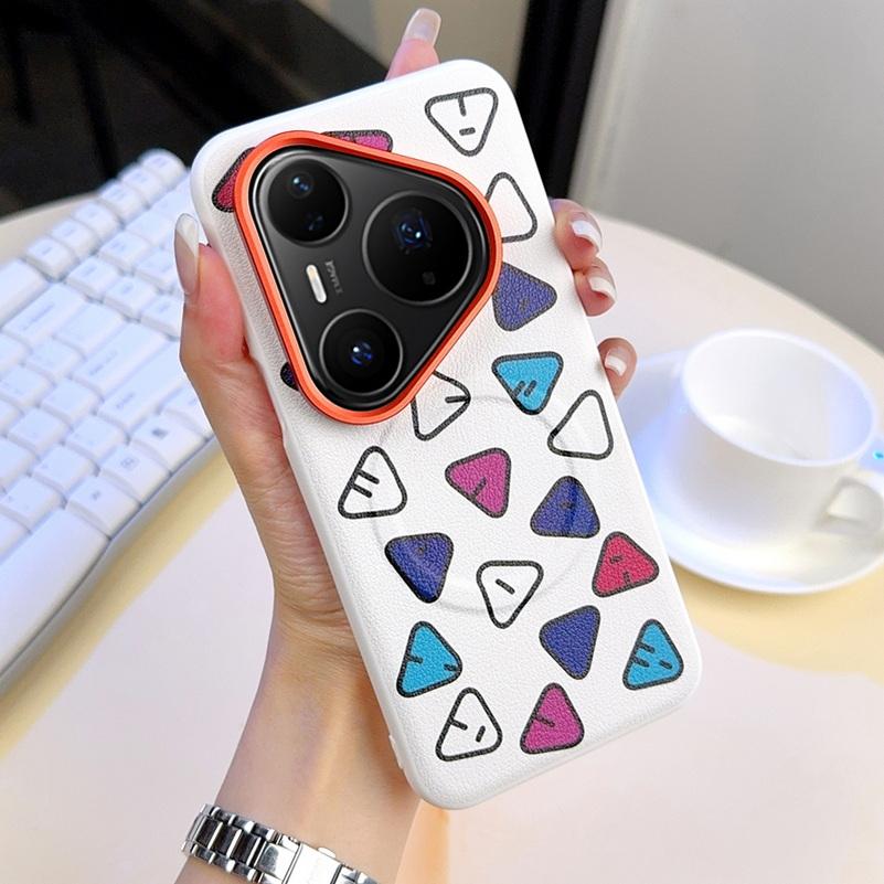 Huawei Pura80 Ultra Pura 80 Pro + 80 Pro Cover Personalized Color Triangle Pattern Plain Leather Built-in Magnetic Case