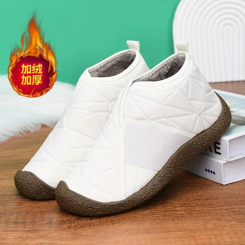 New Women's Winter High Top Flat Sole Cotton Boots Soft Sole Non Slip Light Plush Warm Slip-On Snow Boots Elderly Cotton Boots