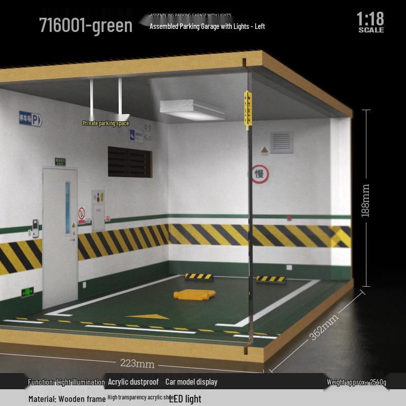 1:18 Scale Wooden Parking Garage Model with Dust Cover - DIY Scene for Adults