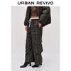 UR2025 Women's Split Waist Drawstring Retro Plaid Wide-Leg Pants