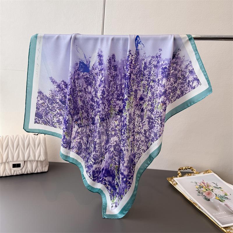 

Luxury Purple Print 70cm Square Scarves Women s Silk Scarf Bandana Small Neckties Hairbands Foulard Shawl 70x70cm