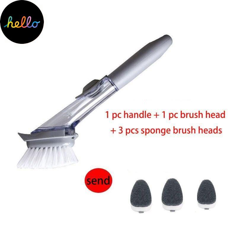 2 In1 Long Handle Cleaning Brush with Removable Brush Sponge Automatic Liquid Dispenser Kitchen Cleaning Tools DishWas ng Brush