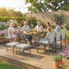 11-Piece Patio Dining Set, Outdoor Furniture With 6 Armchairs, 4 Poufs, Grey