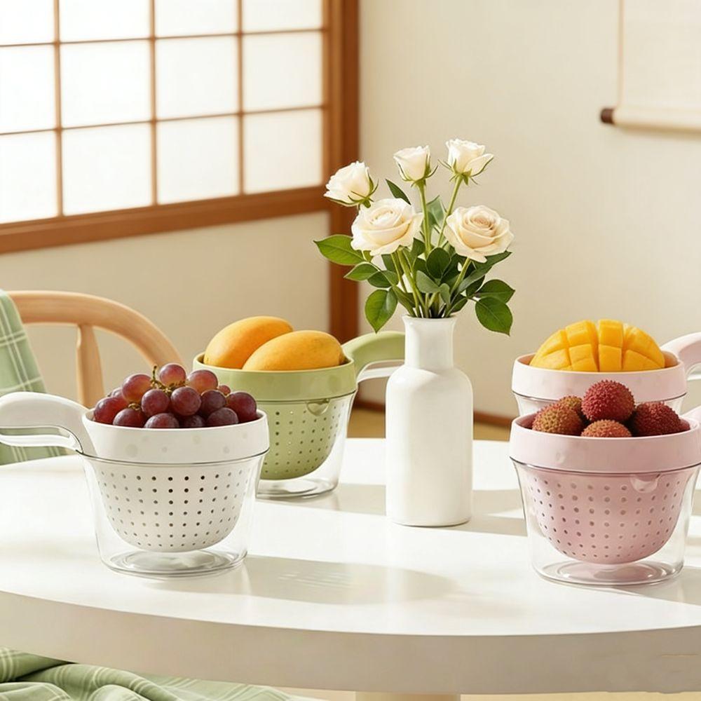Plastic Double Drain Basket with Handle Detachable Fruit Washing Basket  Household