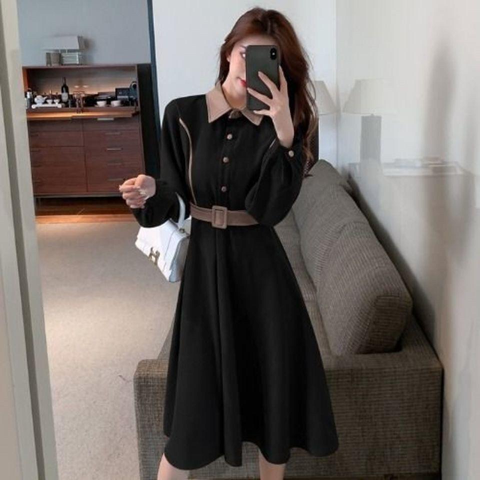 French Retro Slim-Fit Spring Shirt Dress with Waist-Cinching Design and Stylish Coat.