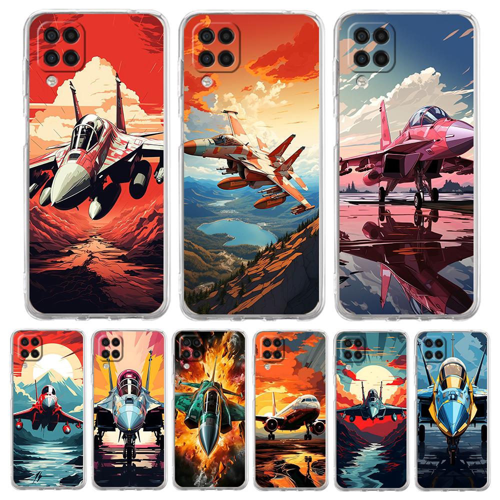 Soft TPU for Samsung Galaxy A13,A15,A22,A23,A25,A31,A32,A33,A35,A41,A51,A52,A53,A05,5G Transparent Phone Case Sky Jet Fighter