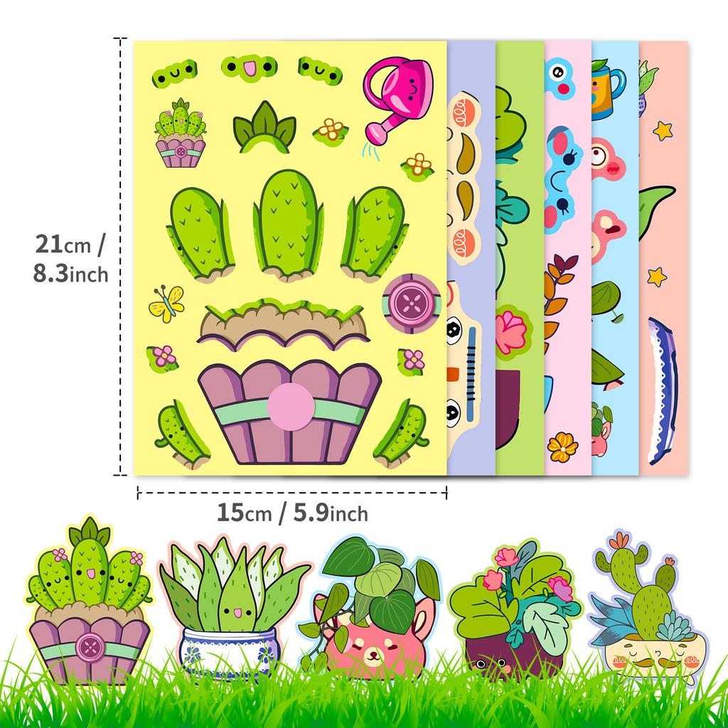 6 Sheets/Pack Potted Plants Bouquet Puzzle Stickers Children'S Educational Diy Toys Gifts Creative Graffiti Stickers