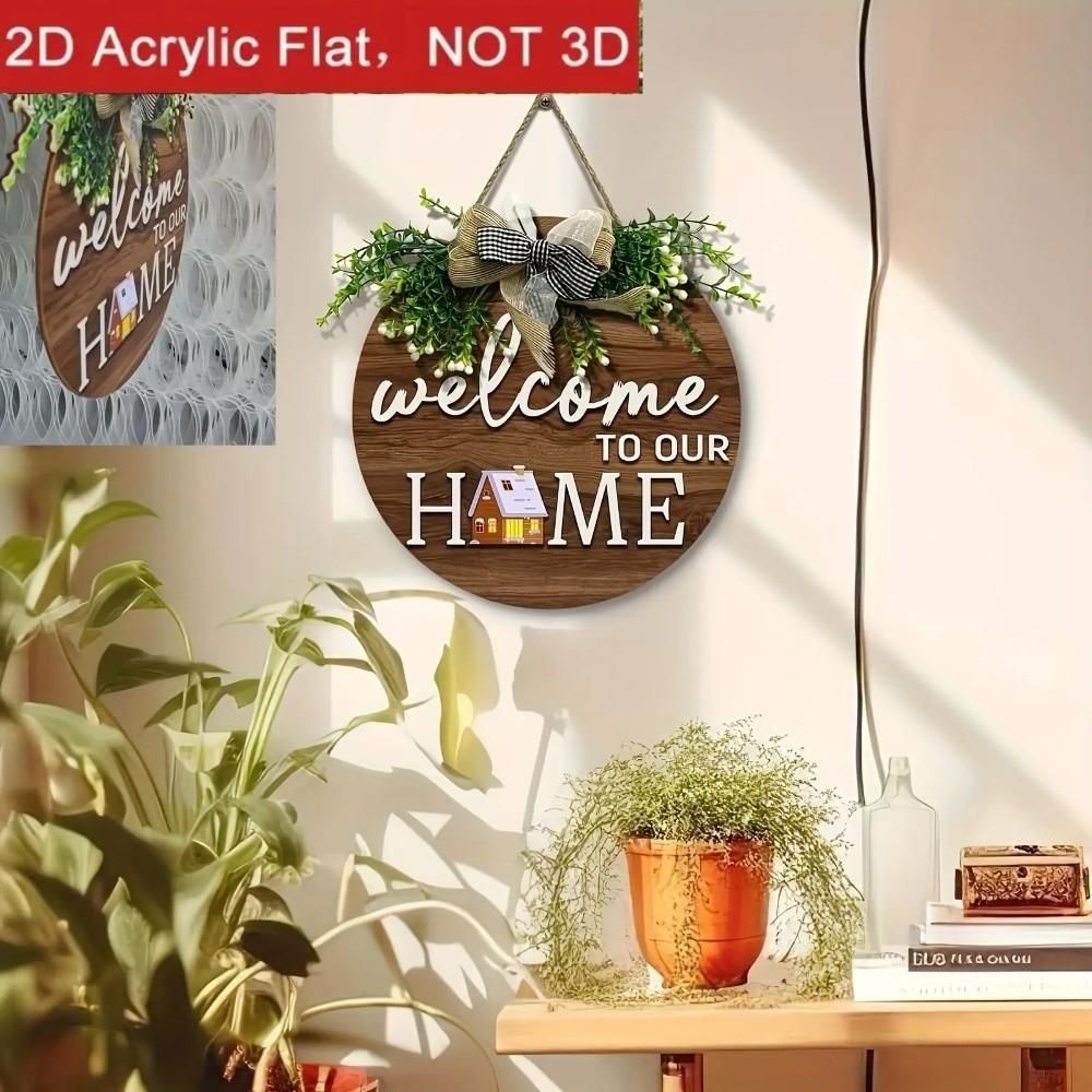 Warm Home 2D Round Welcome Sign 2D Flat Wall Sign New Hanging Wooden Board Front Door Decor