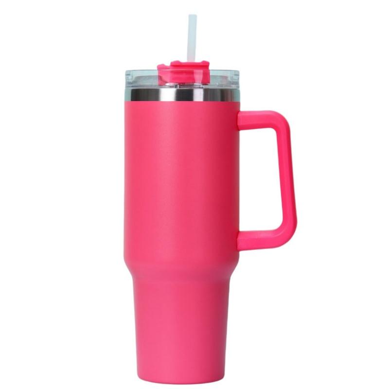 Simple Solid Color Large Capacity Double-layer Vacuum Stainless Steel Thermos Cup with Straw Coffee Cup Outdoor Car Water Cup