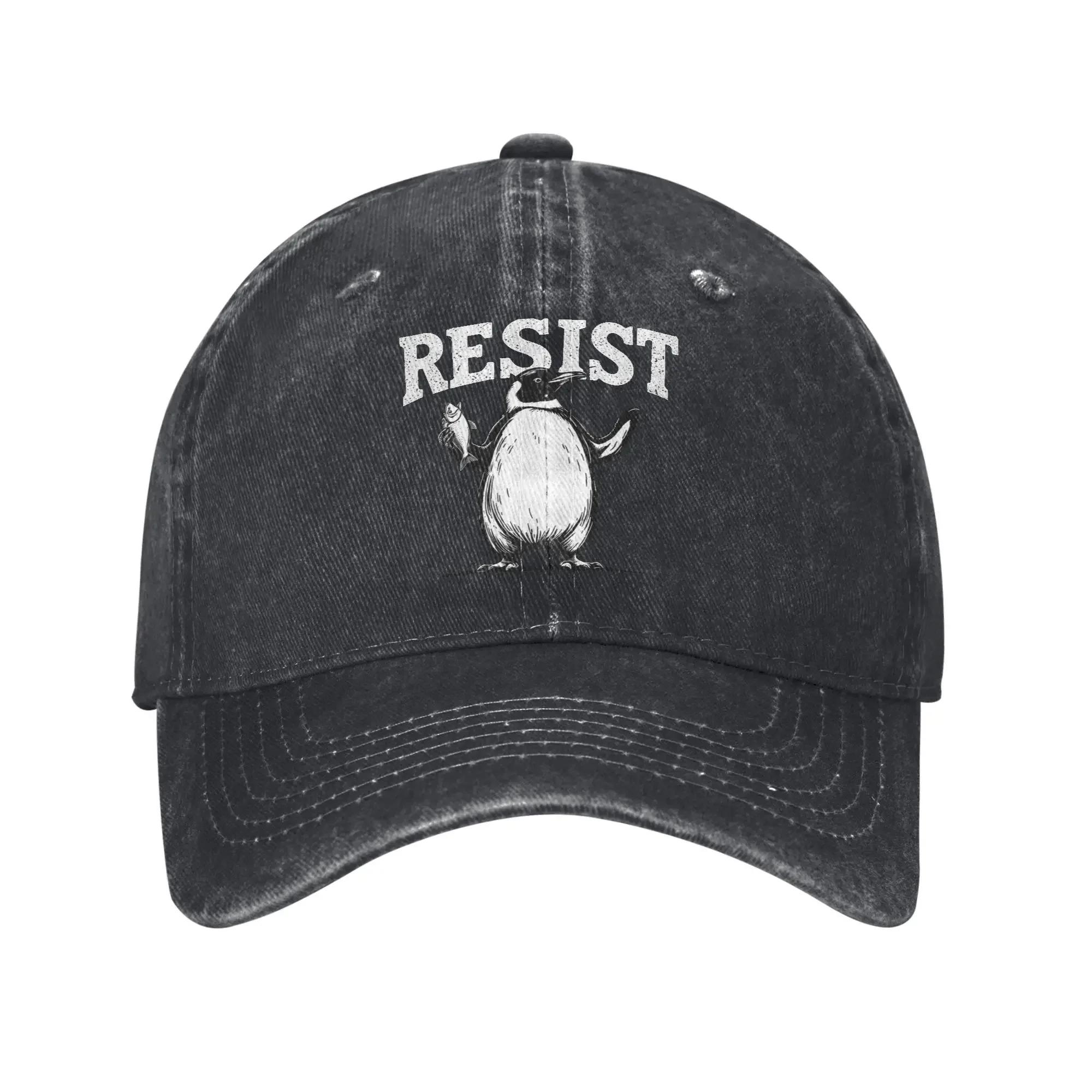 

Penguin Resist Penguins Protest Against Tariffs Unisex Women Baseball Caps Distressed Washed Caps Hat Vintage Summer Snapback Cap One Size