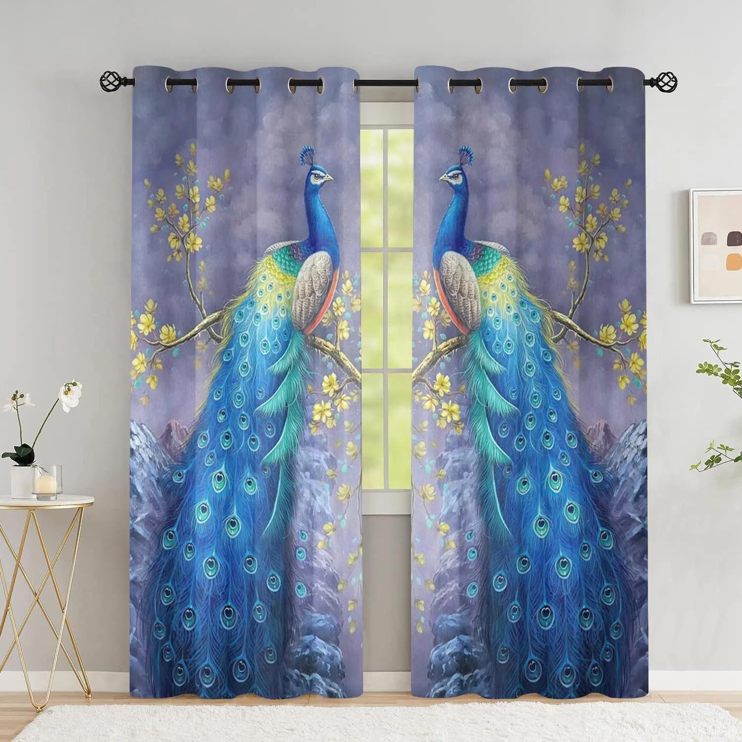 

Peacock Flower Heavy Weight Drapes for The Bedroom Animal Drapes in Living Area Room Curtin for Window Home Decor High Shading New Drape W55 X H120cm X 2&Grommet Top