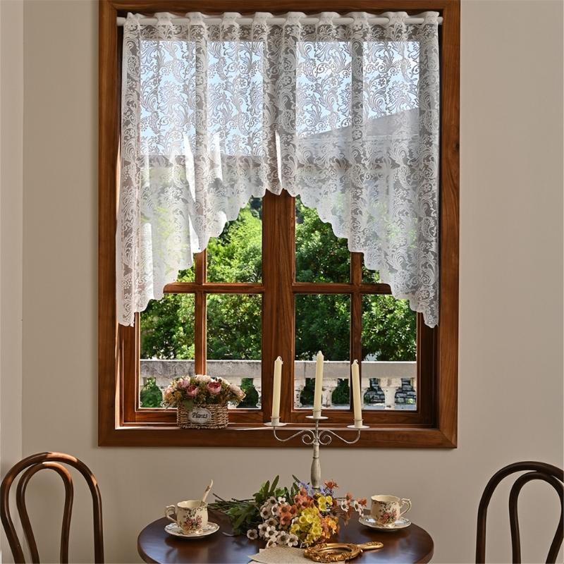 Embroidered Lace Window Curtains Breathable White Fabric for Bedroom Living Room Kitchen Decoration