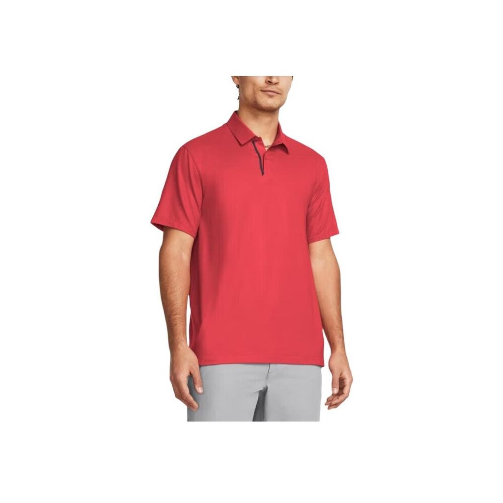 Under Armour Tour Tips Solid Color Golf Polo Shirt Men Tops Vibrant-Red 1385128-814