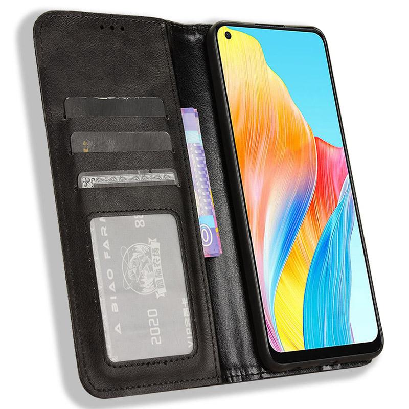 

Stand Wallet Phone Case for Oppo A78 4G,Retro PU Leather+TPU Protective Phone Cover Black
