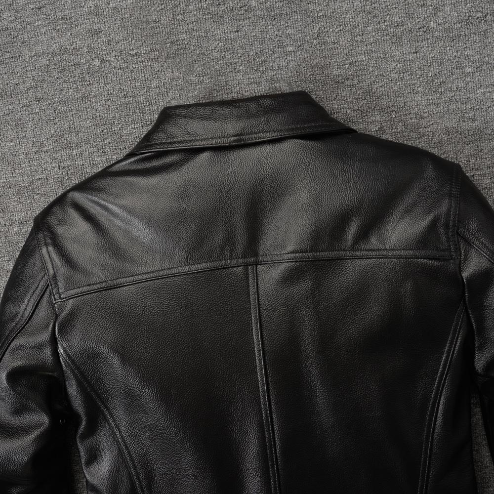 Casual Men Jacket Genuine Cow Leather Coat Black Real Cowhide Coat Slim Fit Spring Autumn
