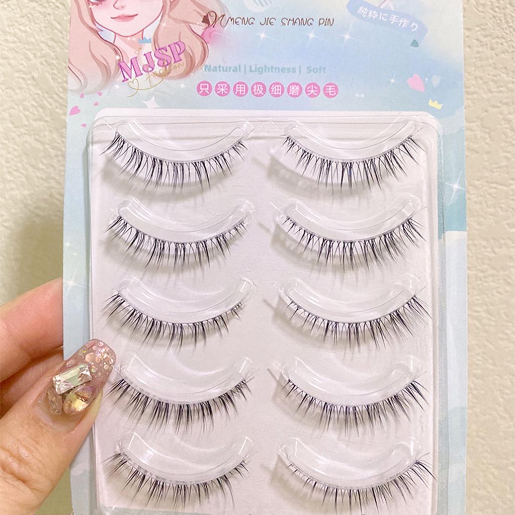 5 Pairs False Eyelashes Pack Soft Sharpened Tips Natural Look Lashes for Cosplay Party Makeup