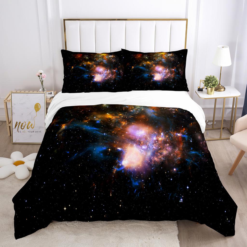 Galaxy Duvet Cover King 3D Space Themed Bedding Set Microfiber Soft 3pcs Universe Pattern