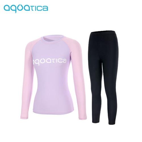 Akuatika Women'S Rash Guard Aqawts23009 + Water Leggings Bk Set