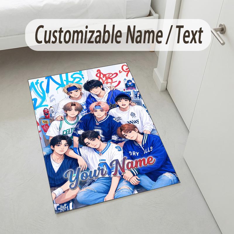 Personalized Crystal Velvet Carpet,Stray Kids Custom Printed Name, Plush Area Rug For Home Indoor Decor