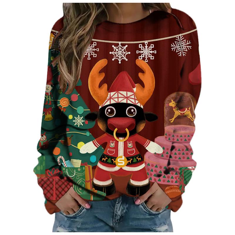 Neuestes Langarm-T-Shirt für Damen mit lustigem Weihnachtsmusterdruck, bequemes Langarm-T-Shirt, Straßenmode, Freizeitkleidung
