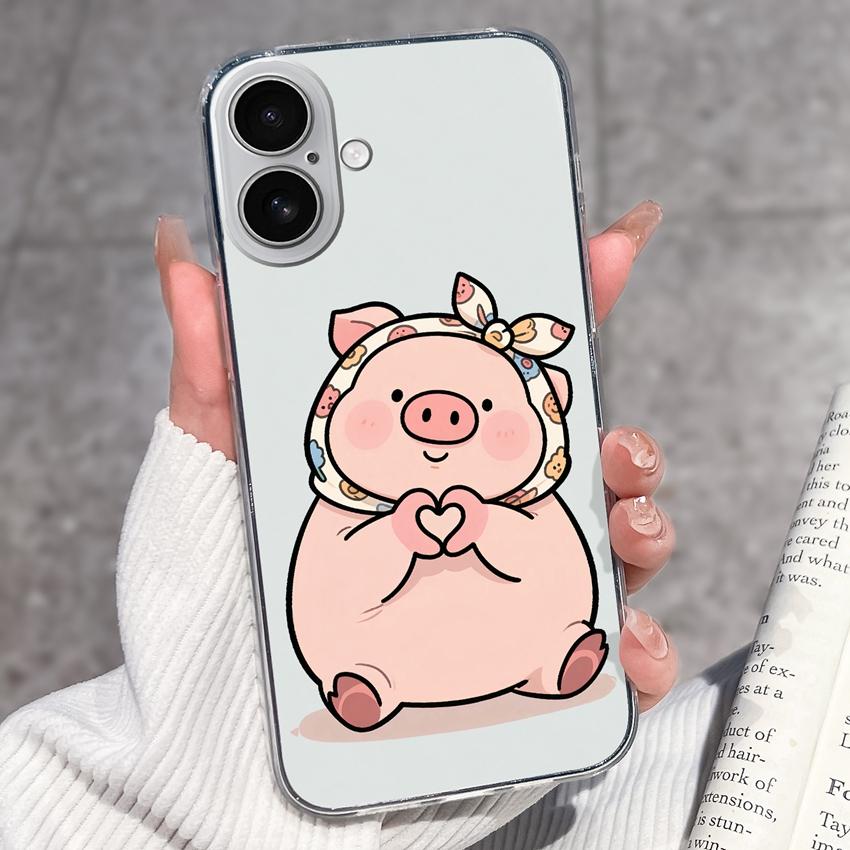 For iPhone 17 Air 16 15 14 13 Pro Max Plus 16e Luxury Clear Phone Case Cute Couple Piggy Pattern Soft Silicone Anti Slip Shell For iPhone Bumper Cover