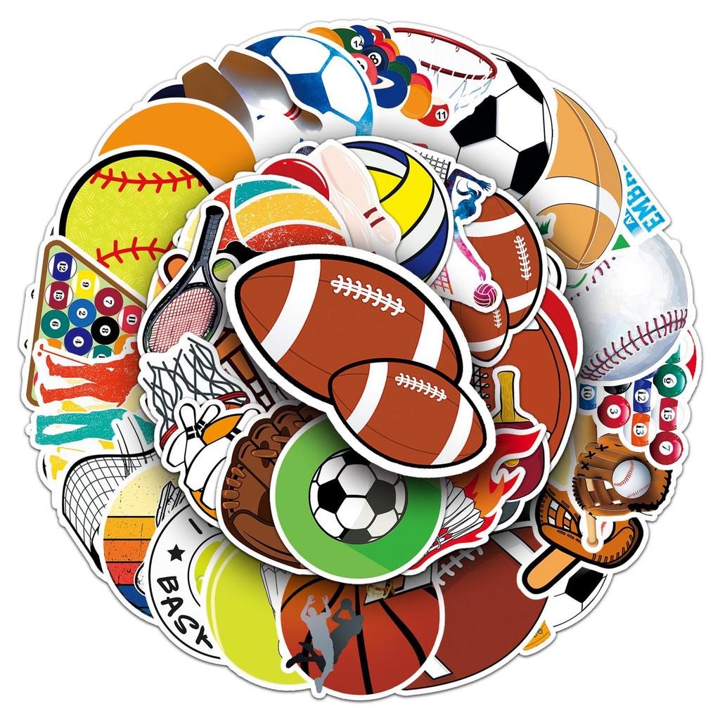 50-Piece Mixed Ball Sports Graffiti Stickers for Water Bottles & Luggage