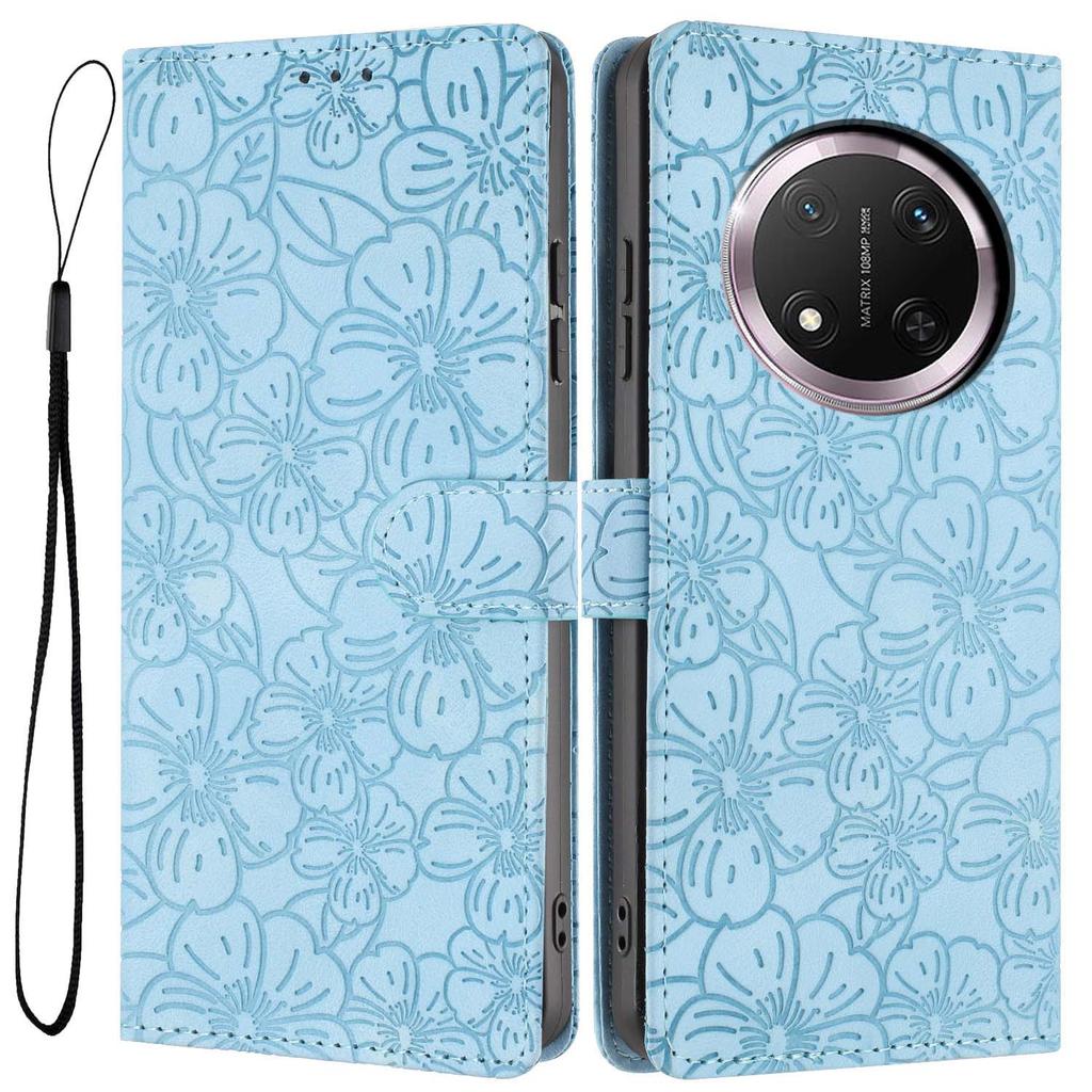 Flip Case For Honor X9c 5G/Magic7 Lite 5G Leather Phone Cover Cherry Blossom Pattern Wallet Stand with Wrist Strap