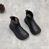 Johnature Genuine Leather Soft Soled Ankle Boots Retro Round Toe Side Zipper Women's Flat Short Boots