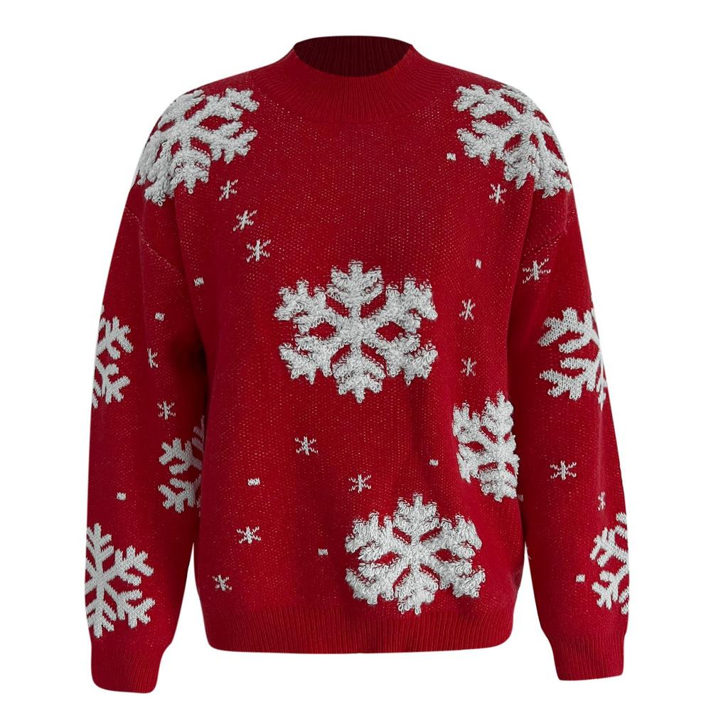 Women's Long Sleeve Turtleneck Christmas Printed Knitted Sweater Top T-Shirt