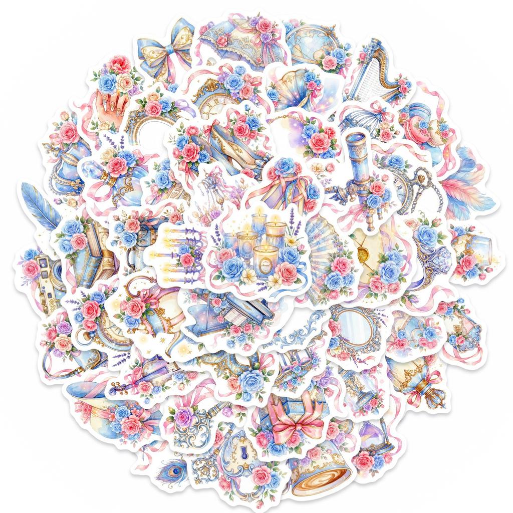 50 European Dream Stickers, Watercolor Retro Rose Romantic Hand Account Decoration Diy Material Stickers