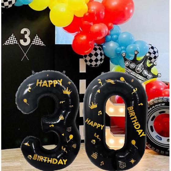 40 Inch Black Foil Balloon Number 30,Crown 30th Birthday Party Decorative Balloons,Number Large Numbers Balloon 30,Girls Boys 30th Birthday
