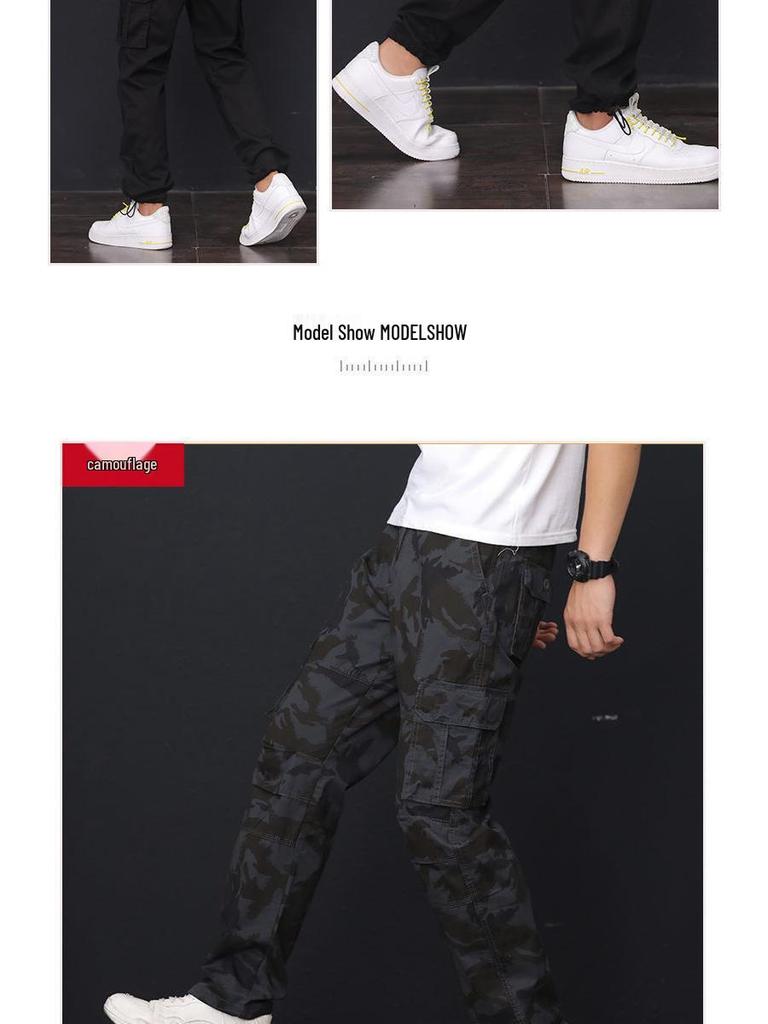 Men's Four-Season Work Pants: Loose Straight-Leg, Wear-Resistant, Multi-Pocket, Casual Style.