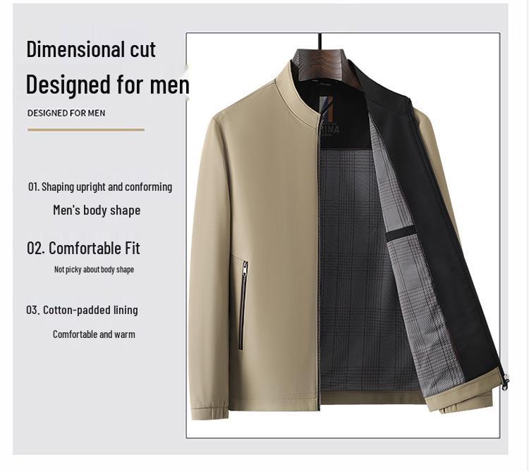 2026 Spring Men's Stand-up Collar Windproof Business Jacket - Mid-aged Casual Dad Outerwear