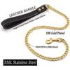 4ft Metal Dog Lead with Leather Handle - Fully Welded Gold Dog Leash